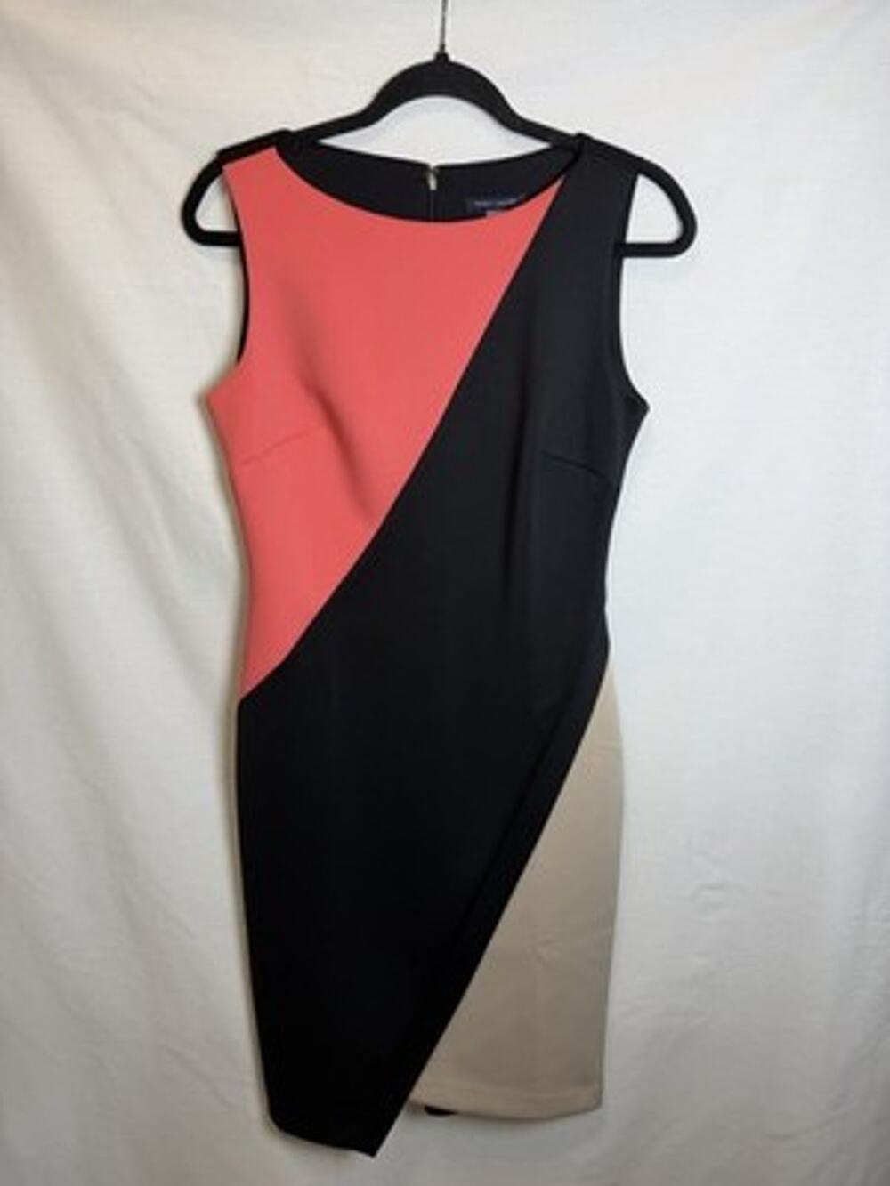 Tommy Hilfiger Color Block Tan Black Coral Bodycon Dress Sz 4 Stretch Career NWT
